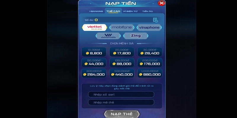 Nạp nhanh vào tài khoản theo quy trình chuẩn